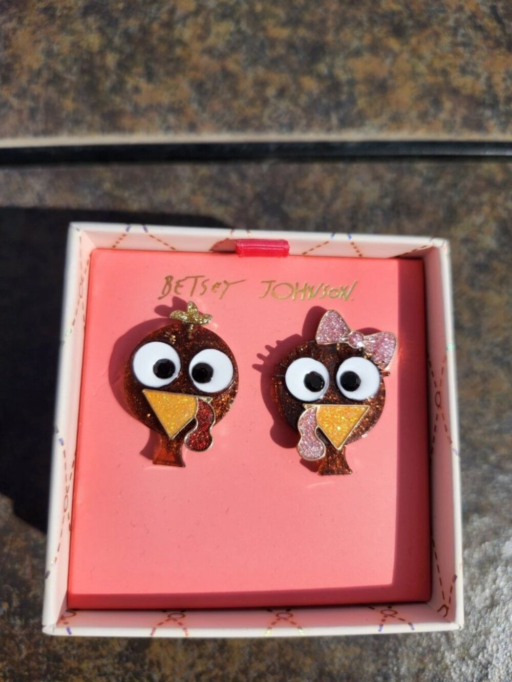 Betsey Johnson Sparkle Glitter Thanksgiving Turkey stud Earrings New
